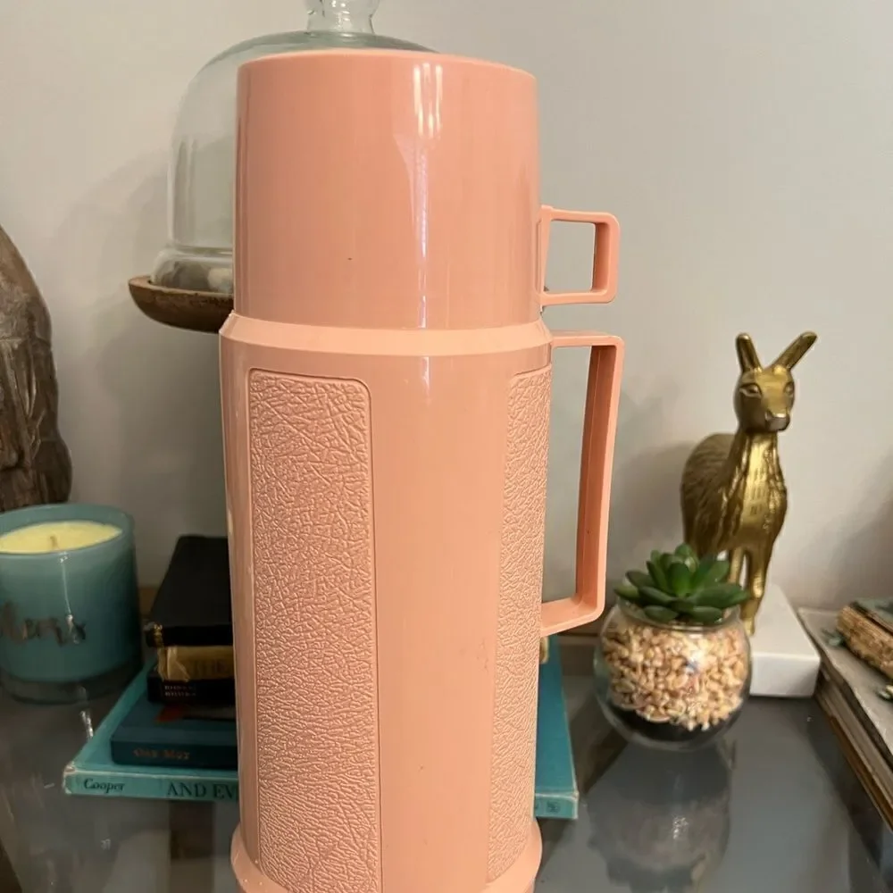 Vintage Pink plastic insulated metal Thermos for her.